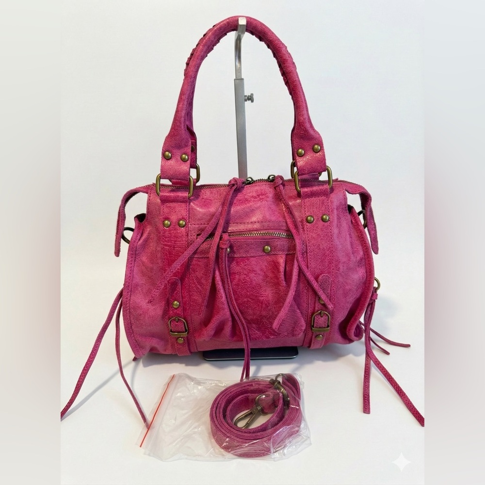 Pink Genuine Leather Handbag Made in Italy Suede Crossbody Bag - Picture 5 of 9